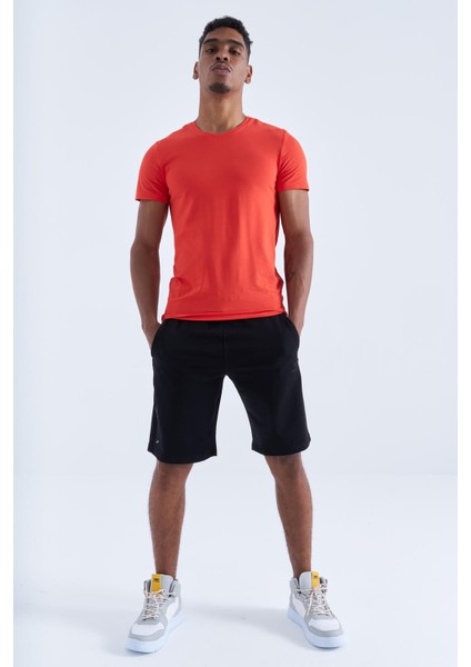 Siyah Tek Fermuar Cep Detaylı Bağcıklı Standart Kalıp Erkek Şort - 81202 fırsatları