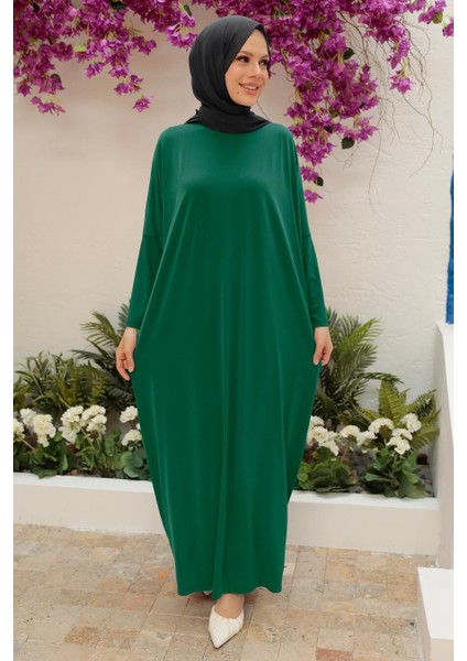 Neva Style - Yarasa Kol Yeşil Tesettür Ferace 17801Y