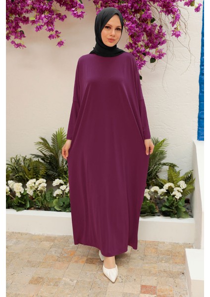 Neva Style - Yarasa Kol Mürdüm Tesettür Ferace 17801MU