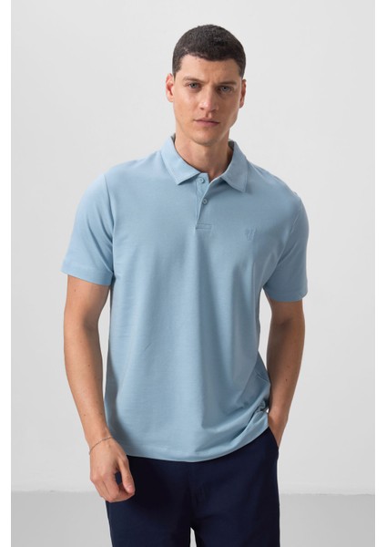 Buz Mavi Standart Kalıp Basic Polo Yaka Erkek T-Shirt - 87768