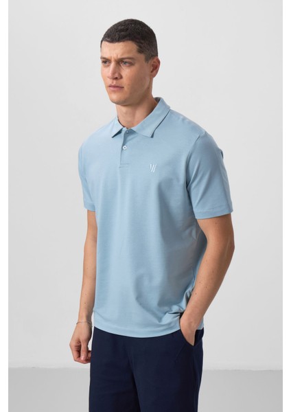 Buz Mavi Standart Kalıp Basic Polo Yaka Erkek T-Shirt - 87768 fırsatları