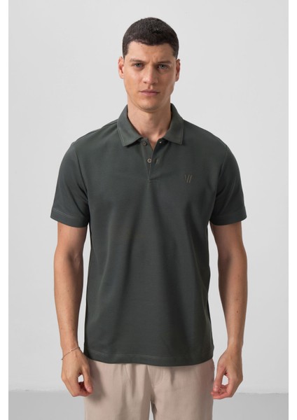 Çağla Basic Göğüs Logolu Standart Kalıp Triko Polo Yaka Erkek T-Shirt - 87768
