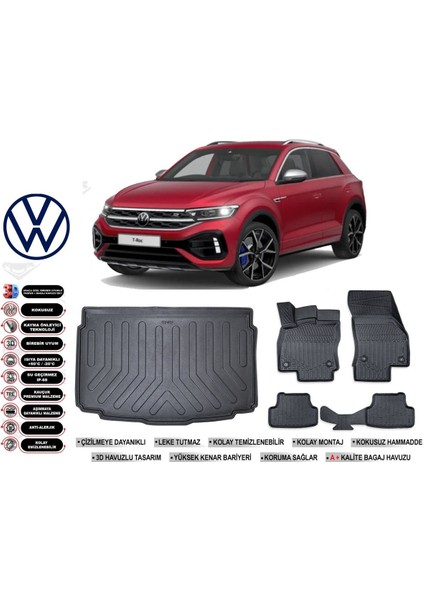 Volkswagen T-Roc 2021 Model Alt Bagaj Havuzu Araca Özel Siyah Extra Havuzlu Paspas Takımı