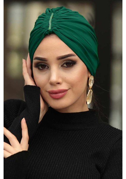 Taşlı Yeşil Hazır Bone 7526Y