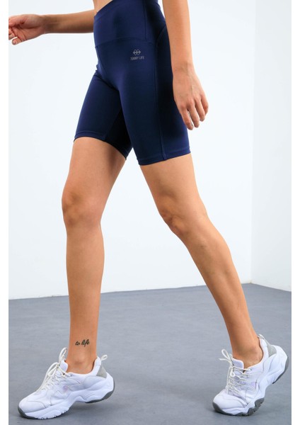 İndigo Yüksek Bel Toparlayıcı Dar Kalıp Crop Biker Kadın Tayt Takım - 95302 modelleri