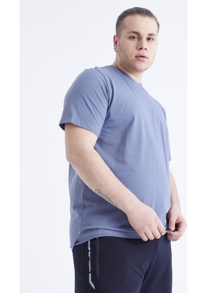 Petrol Basic Kısa Kol O Yaka Büyük Beden Erkek T-Shirt - 88072