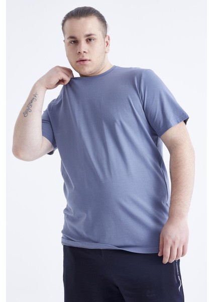Petrol Basic Kısa Kol O Yaka Büyük Beden Erkek T-Shirt - 88072 modelleri