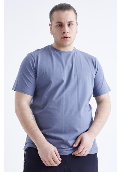 Petrol Basic Kısa Kol O Yaka Büyük Beden Erkek T-Shirt - 88072 indirimleri