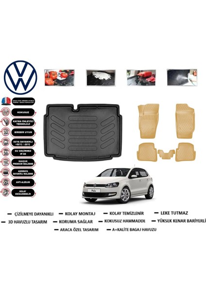 Volkswagen Polo 6r 2014 Model Alt Bagaj Havuzu(Paspası)+Araca Özel Bej Paspas Takımı Flex
