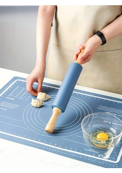 Büyük Boy Silikon Hamur Açma Matı Bambu Saplı Silikon Merdane Metal Hamur Kesme Aparatı indirimleri