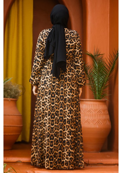 Neva Style -Leopar Desenli Tesettür Elbise 30502LP modelleri
