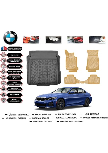 Bmw 3 Serisi G20 2020 Model Bagaj Havuzu(Paspası)+Araca Özel Bej Paspas Takımı Flex