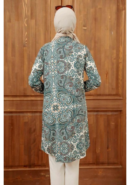 Desenli Çağla Yeşili Tesettür Viskon Tunik 11524CY fiyatları