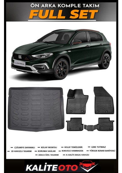 Fiat Egea Uyumlu Cross Stepneli Bagaj Havuzu+4.5d Havuzlu Paspas Seti 2018 Model