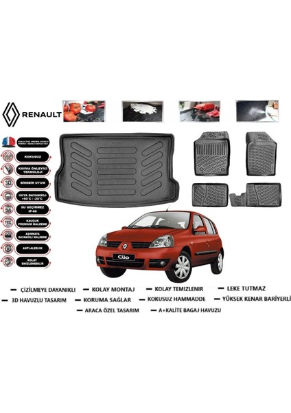 Renault Clio 2 Hb 2002 Model Bagaj Havuzu Araca Özel Paspas Takımı Flex