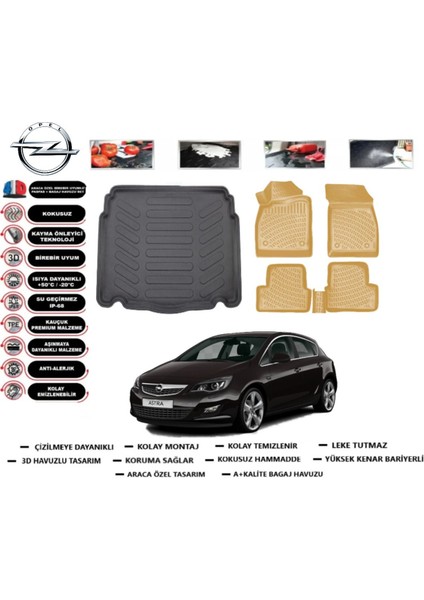 Opel Astra J Hb 2013 Model Bagaj Havuzu(Paspası)+Araca Özel Bej Paspas Takımı Flex