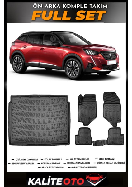 Peugeot 2008 Alt Bagaj Havuzu+4.5d Havuzlu Paspas Seti 2023 Model