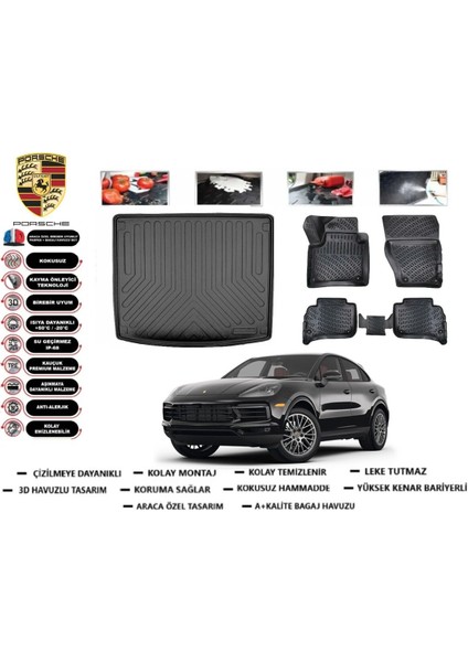 Porsche Cayenne 2019 Model Bagaj Havuzu Araca Özel Paspas Takımı Flex