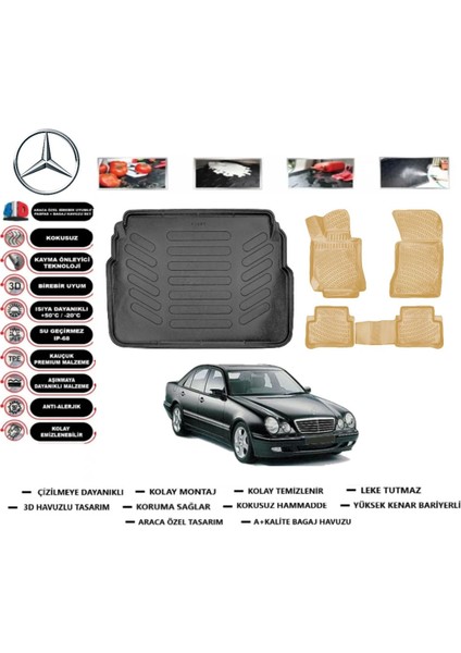 Mercedes E Serisi W210 1999 Model Bagaj Havuzu(Paspası)+Araca Özel Bej Paspas Takımı Flex