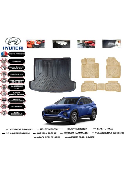 Hyundai Tucson Comfort 2024 Model Bagaj Havuzu(Paspası)+Araca Özel Bej Paspas Takımı Flex