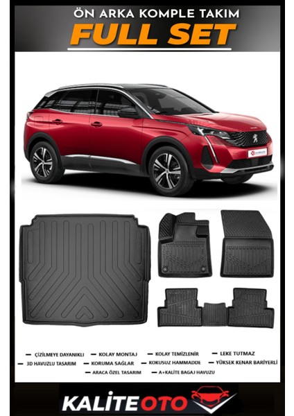 Peugeot 3008 Üst Bagaj Havuzu+4.5d Havuzlu Paspas Seti 2020 Model