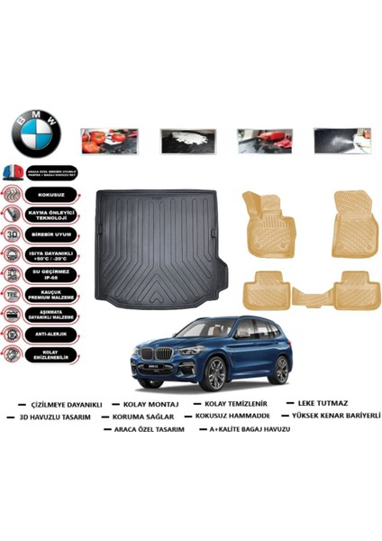 Bmw X3 2021 Model Bagaj Havuzu(Paspası)+Araca Özel Bej Paspas Takımı Flex