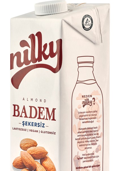 Şekersiz Badem Sütü Glütensiz Bitkisel Bazlı Laktosuz Vegan 3x1 lt fiyatları