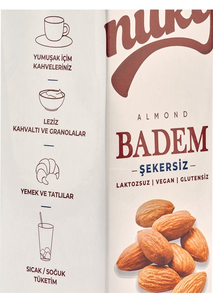 Şekersiz Badem Sütü Glütensiz Bitkisel Bazlı Laktosuz Vegan 3x1 lt modelleri