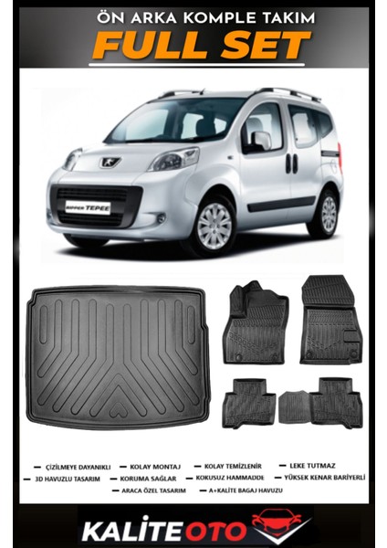 Peugeot Bipper Bagaj Havuzu+4.5d Havuzlu Paspas Seti 2025 Model