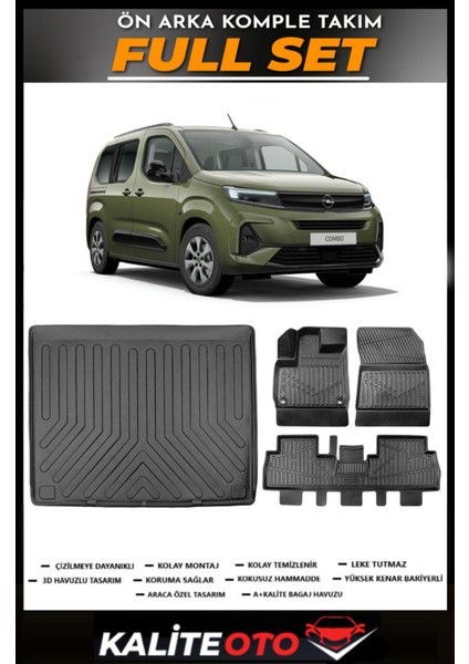 Opel Combo Seperatörlü Bagaj Havuzu+4.5d Havuzlu Paspas Seti 2019 Model