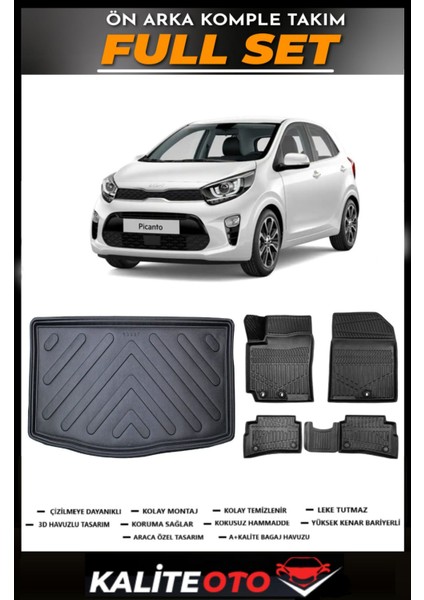 Kia Picanto Bagaj Havuzu+4.5d Havuzlu Paspas Seti 2017 Model