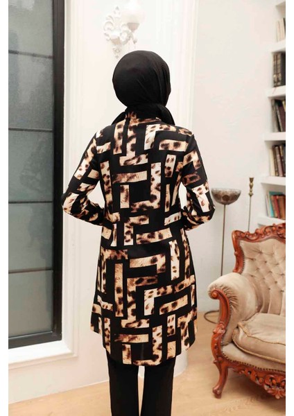 - Desenli Siyah Viskon Tesettür Tunik 11542S fiyatları