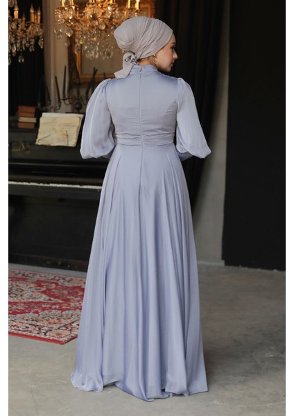 İnci Detaylı Gri Tesettür Abiye Elbise 21930GR modelleri