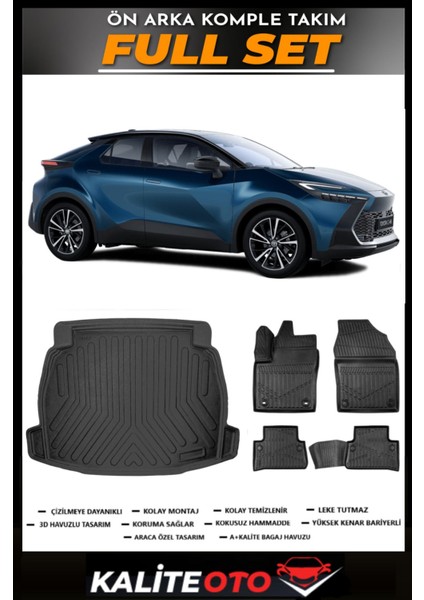 Toyota Chr 2024 ve Sonrası Hybrid Uyumlu Bagaj Havuzu Araca Özel 4d Havuzlu Paspas Seti