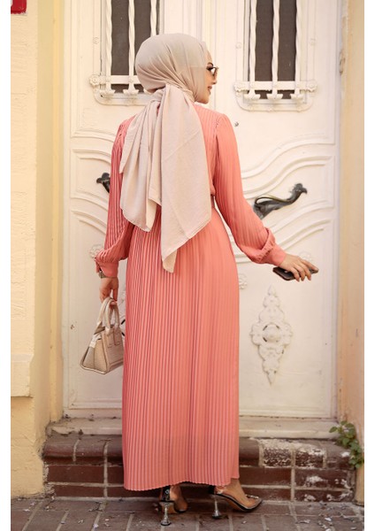 - Pileli Somon Tesettür Elbise 3369SMN fırsatları