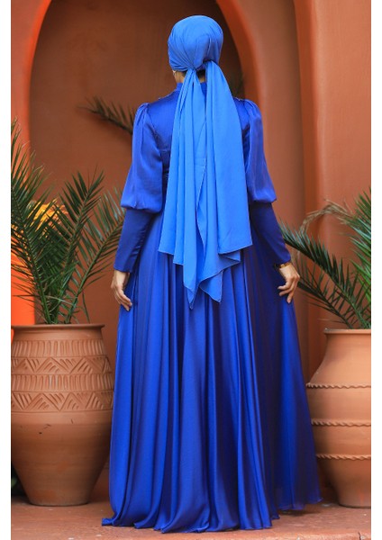 Tesettürlü Abiye Elbise - Inci Detaylı Indigo Tesettür Abiye Elbise 21930IM fırsatları