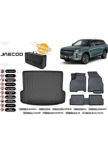Jaecoo J7 2024 Model Kalın Stepneli Bagaj Havuzu+4d Araca Özel Havuzlu Paspas Takımıı Rice
