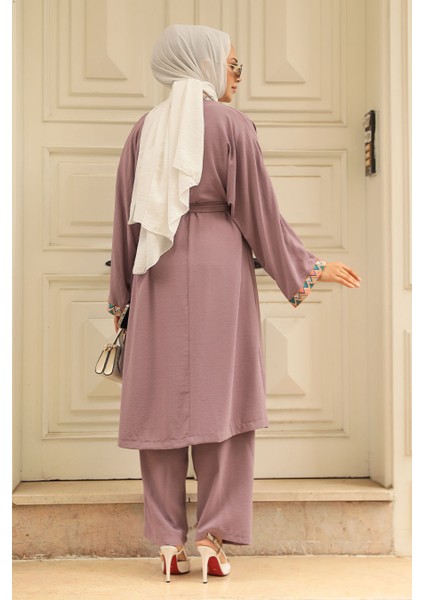 - Kimono Koyu Lila Tesettür Üçlü Takım 51910KLILA fırsatları