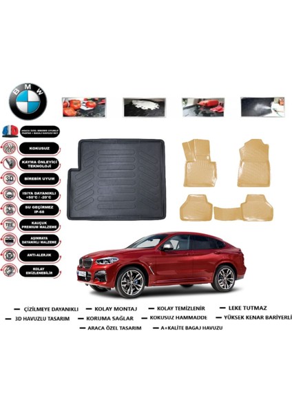 Bmw X4 2014 Model Bagaj Havuzu(Paspası)+Araca Özel Bej Paspas Takımı Flex