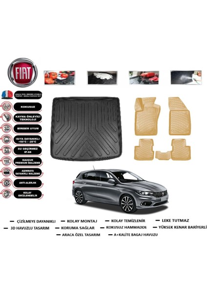 Fiat Egea Hb 2025 Model Tamir Kitli Bagaj Havuz Paspası+Araca Özel Bej Paspas Takımı Pro