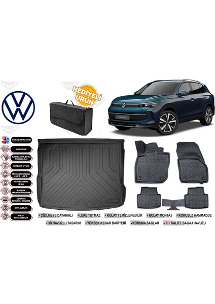 Volkswagen Tiguan 2024 Model Üst Bagaj Havuzu+4d Araca Özel Havuzlu Paspas Takımıı Rice