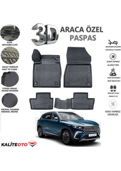 Togg T10X 2023 Model ve Sonrası Tam Uyumlu Kokusuz 3D Havuzlu Paspas