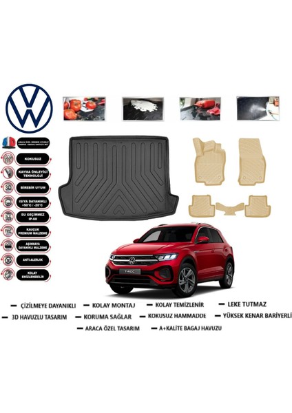 Volkswagen T-Roc 2022 Model Üst Bagaj Havuzu(Paspası)+Araca Özel Bej Paspas Takımı Flex