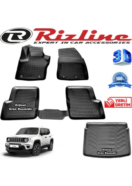 Jeep Renegade 3D Paspas + 3D Bagaj Havuzu 2015-2020 Arası Siyah Set