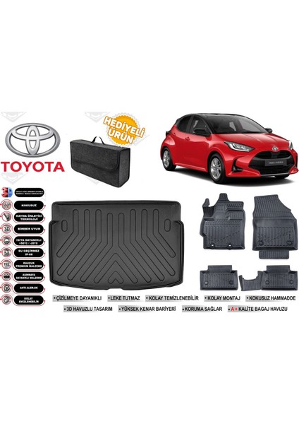 Toyota Yaris 2020 Model Bagaj Havuzu+4d Araca Özel Havuzlu Paspas Takımıı Rice