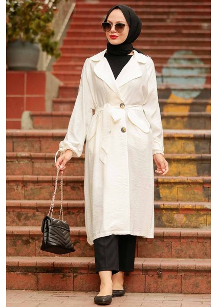 - Klasik Yaka Ekru Tesettür Kap 41060E