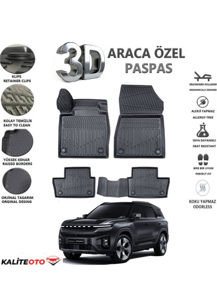 Ssangyong Torres Evx 2023 Model ve Sonrası Tam Uyumlu Kokusuz 3D Havuzlu Paspas