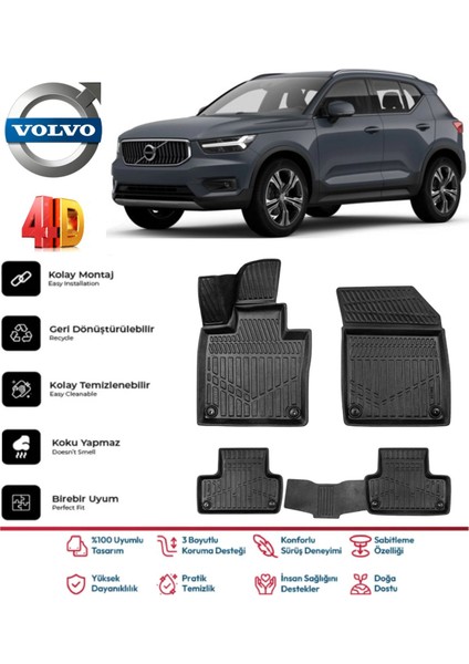 Volvo EX40 2024 ve Sonrası 4.5d Premium Havuzlu Siyah Paspas Takımı Kokusuz