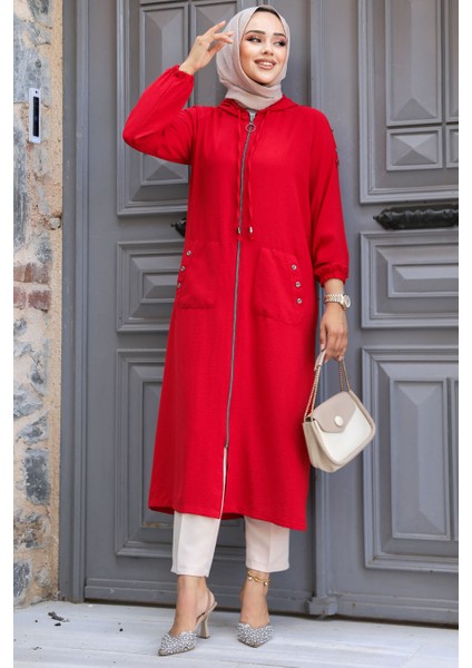 - Kapşonlu Kırmızı Tesettür Kap 511K