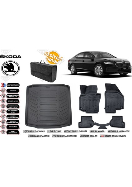 Skoda Super B 2025 Model Bagaj Havuzu+4d Araca Özel Havuzlu Paspas Takımıı Rice